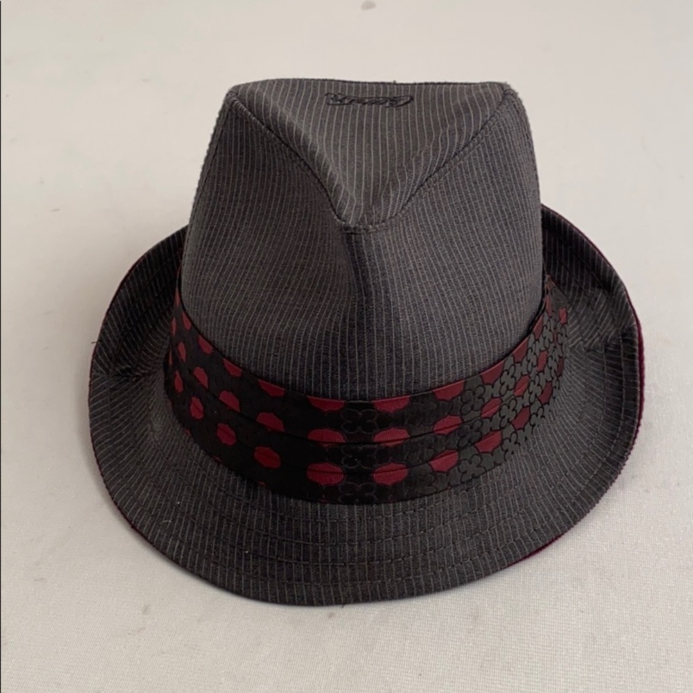 Goorin Bros gray pinstripe and burgundy trim fedora hat S